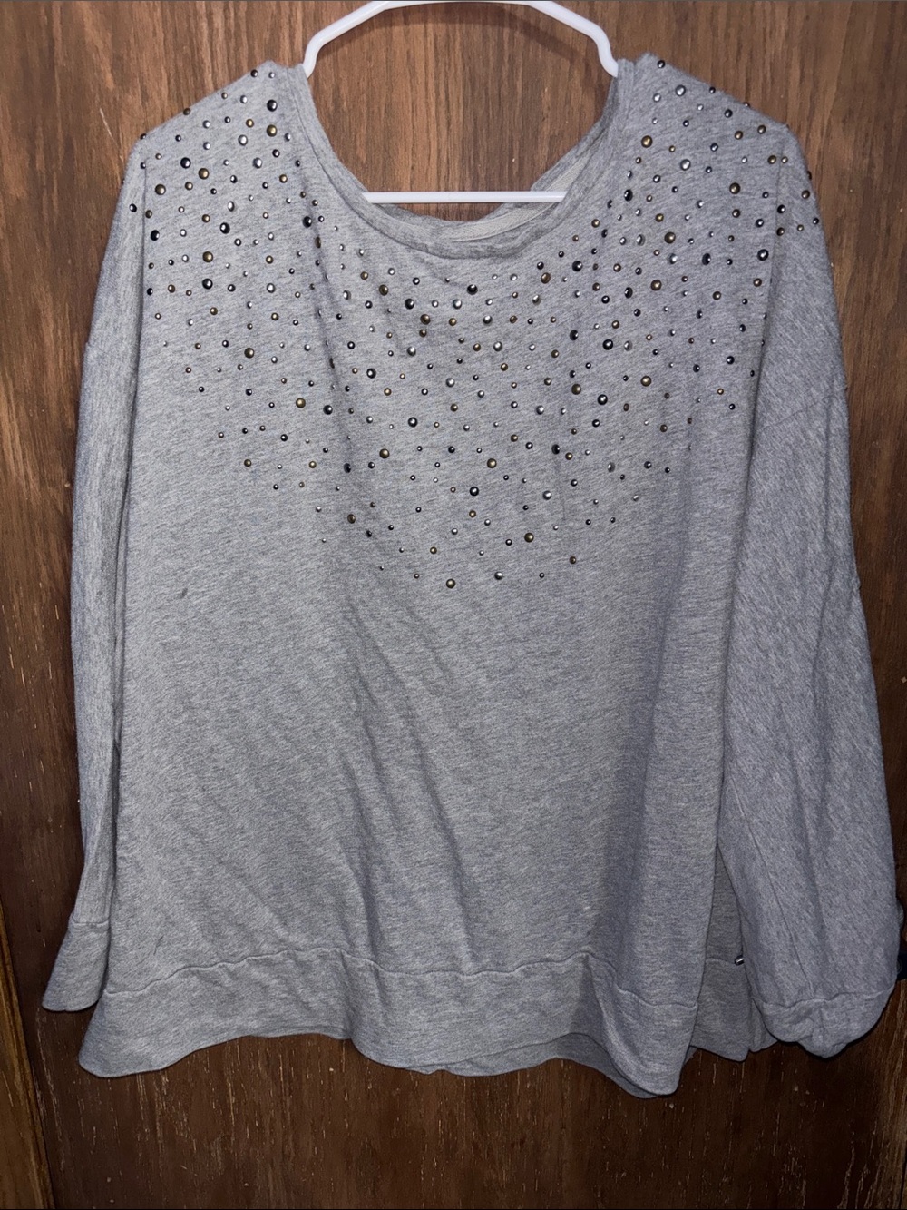 DKNY Gray Crewneck Sweatshirt with Metallic Stud Accents
